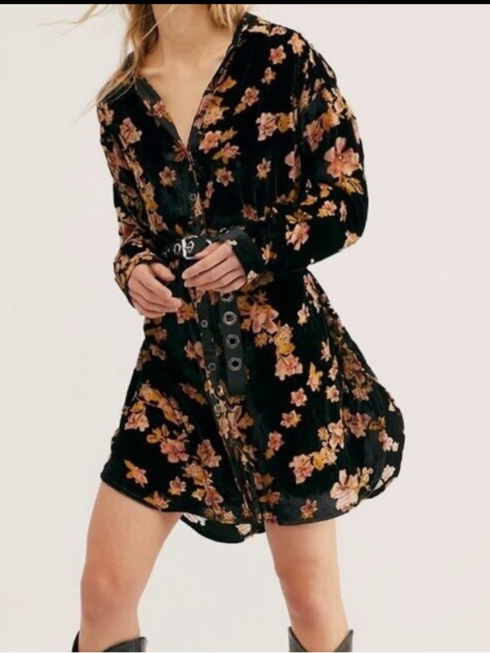 Free People Black Floral Velvet Tunic Dress